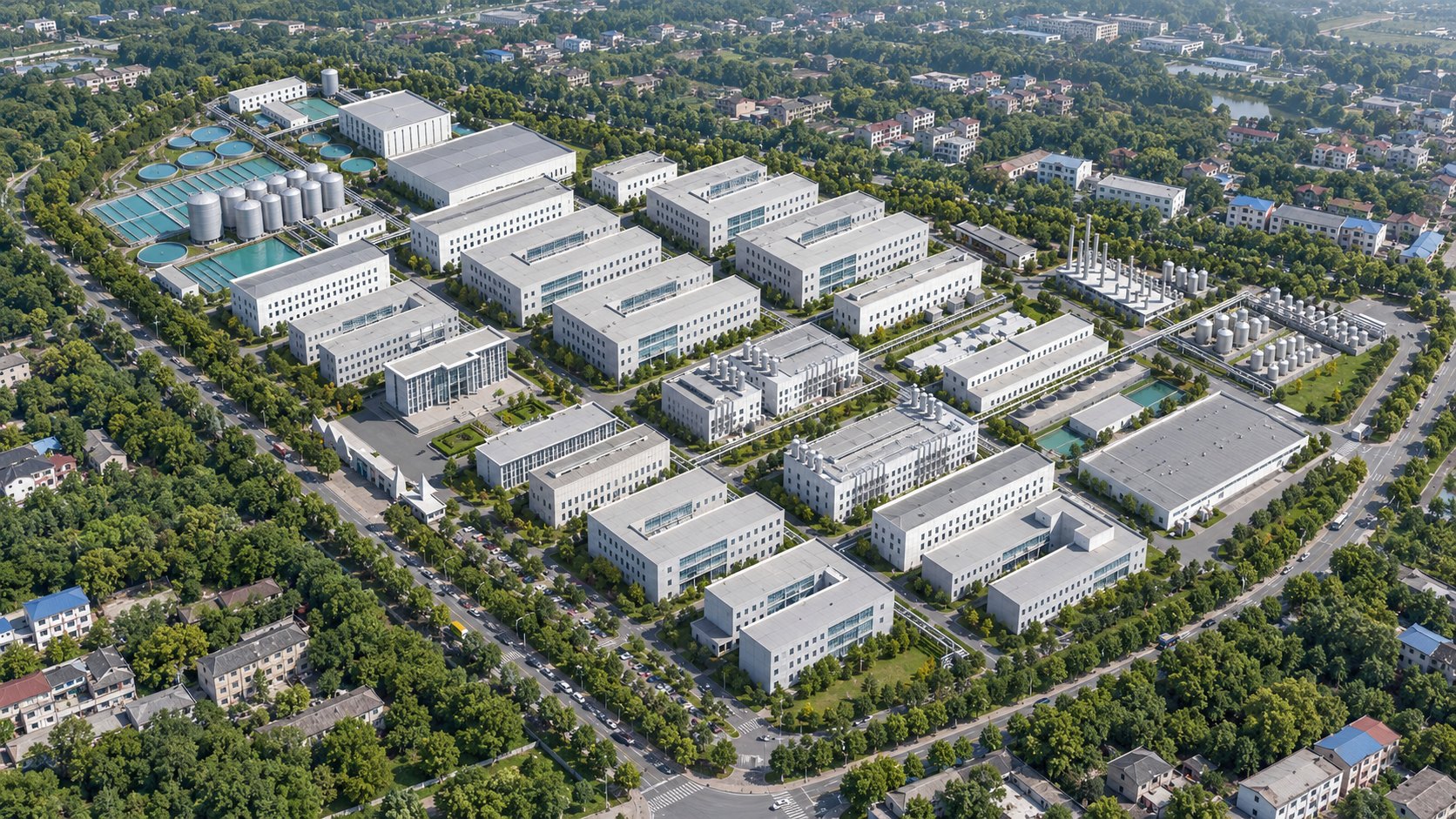 Aerial view of manufacturing facilities